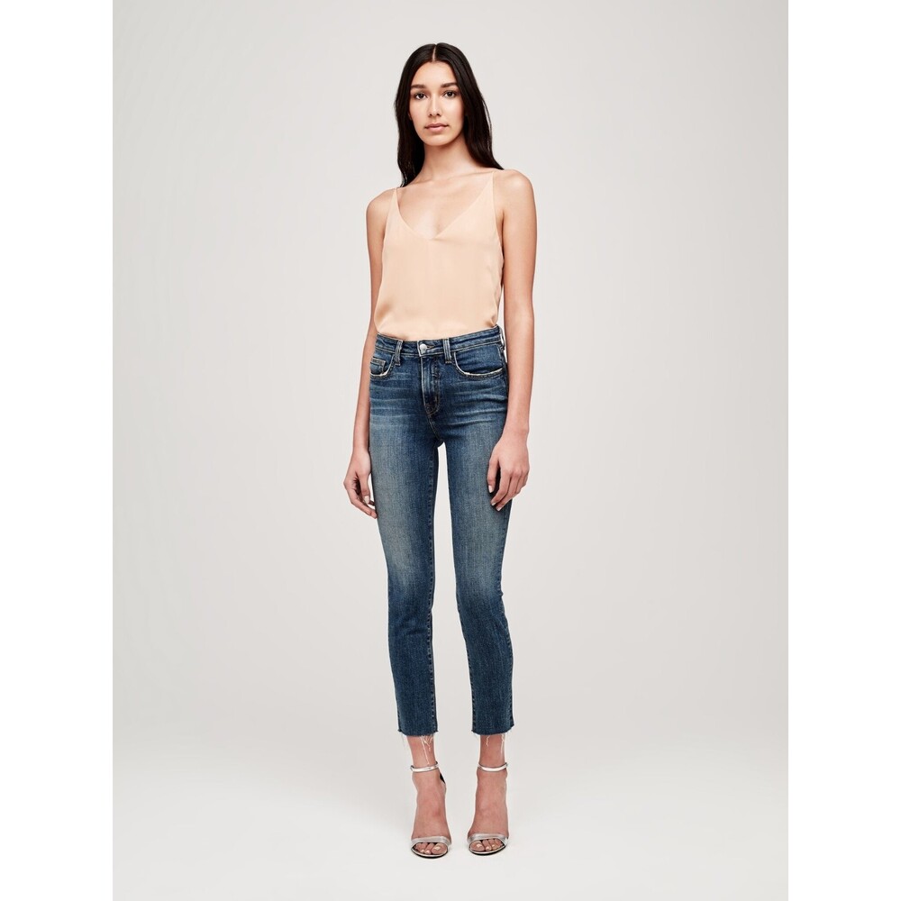 L'agence Luna High Rise Straight 25 Jeans Lagoon Cut Off Denim Blue Pant NWT B22